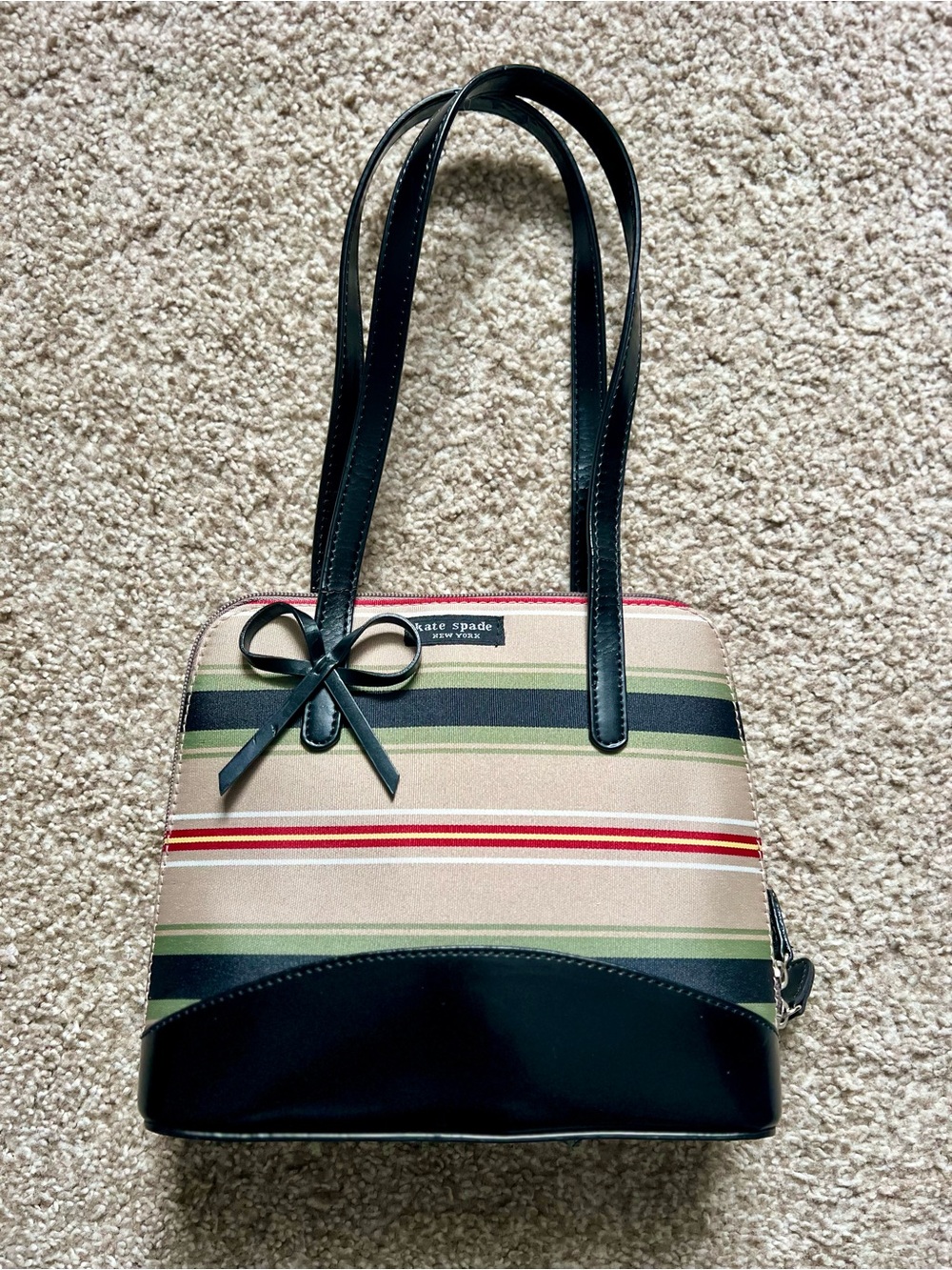 kate spade Vintage Striped Bow Shoulder Bag in Beige, Black and Green